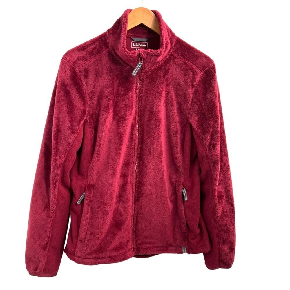 L.L. Bean Fuzzy Cranberry Red Zip-Up Teddy Fleece Women's Size Small